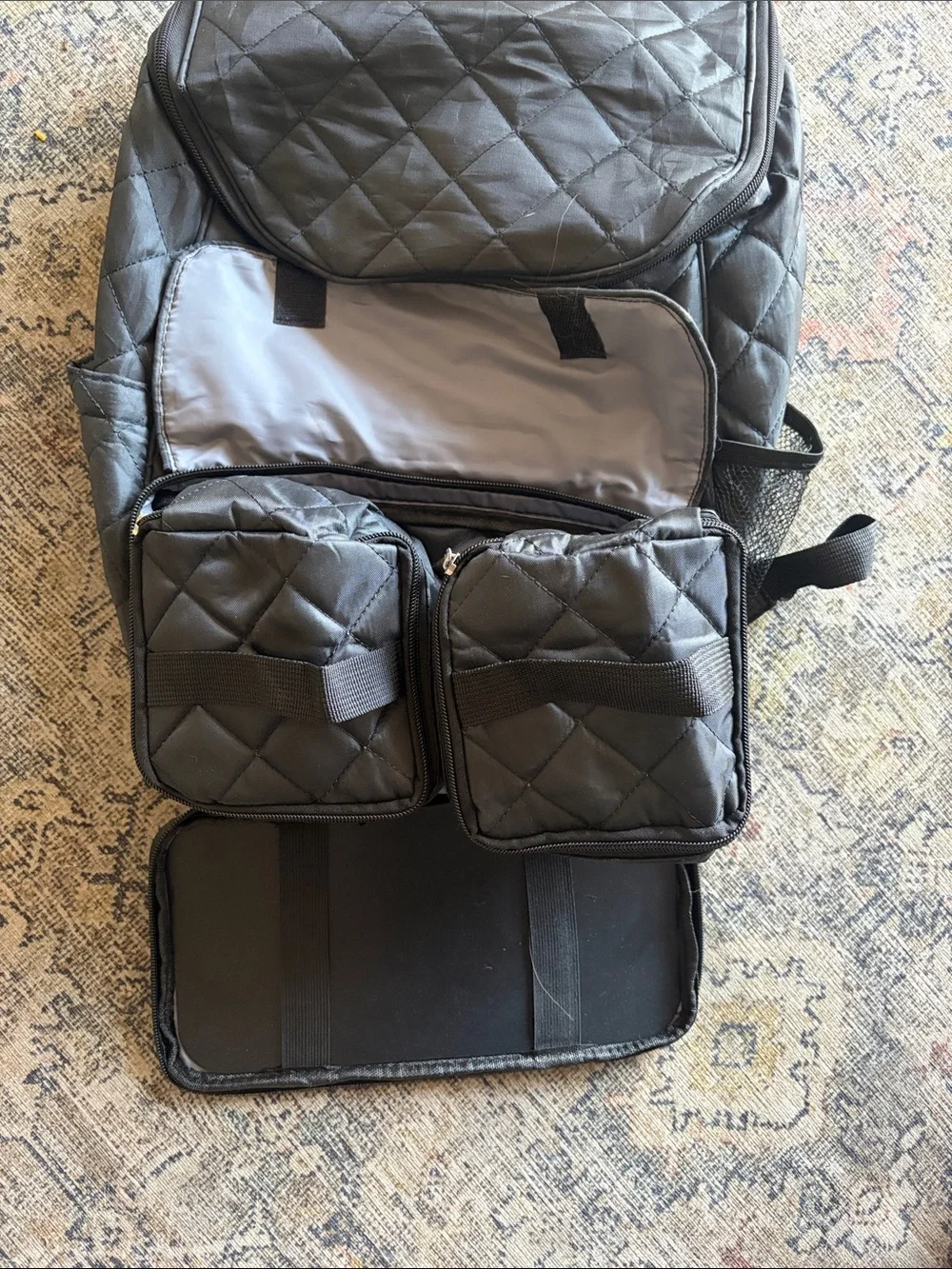 Quilted Black dog travel Backpack Set with Matching food Pouches